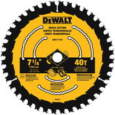 DeWALT DWA171440B10 Circular Saw Blade, 7-1/4 in Dia, 5/8 in Arbor, 40-Teeth, Tungsten Carbide Cutting Edge